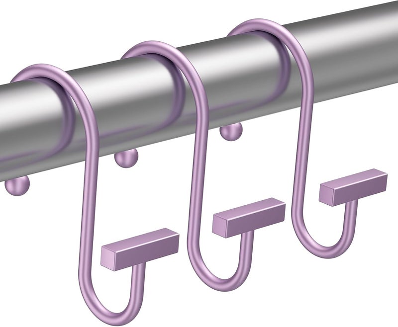 Bathway Purple Shower Curtain Hooks, Shower Curtain Rings Rust Proof, 12PCS Shower Hooks for Shower Curtain, T-Bar Design Convenient Elegant Shower Curtain Hangers for Bathroom Kitchen Wardrobe - Image 1
